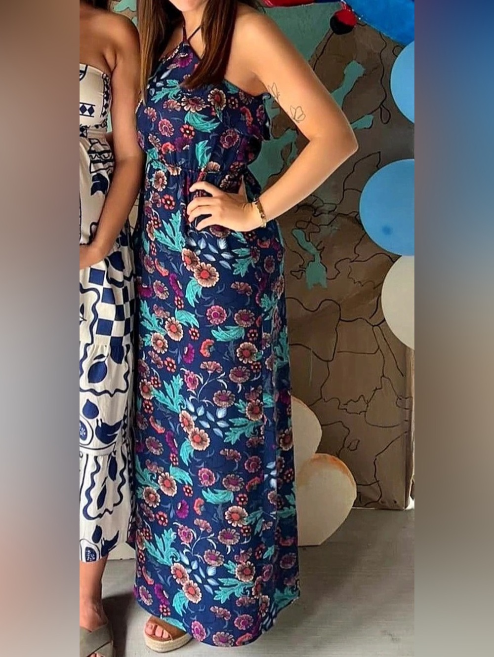 Monterey Bay Floral Maxi Dress in Blue & Pink Like New